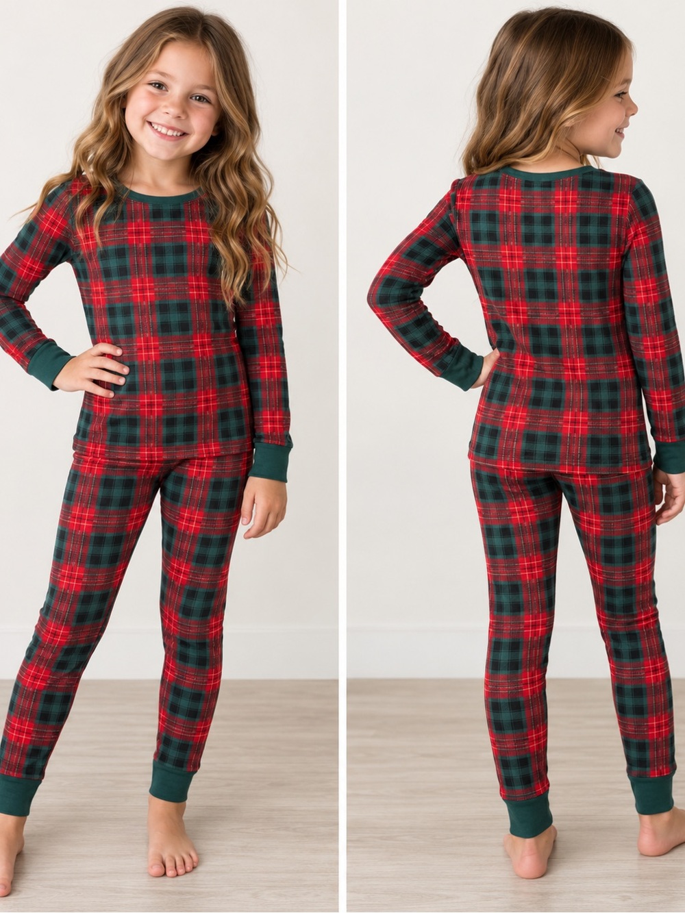 Little Sleepies Holiday Tartan Plaid Bamboo Pajama Set Christmas Kids 7/8